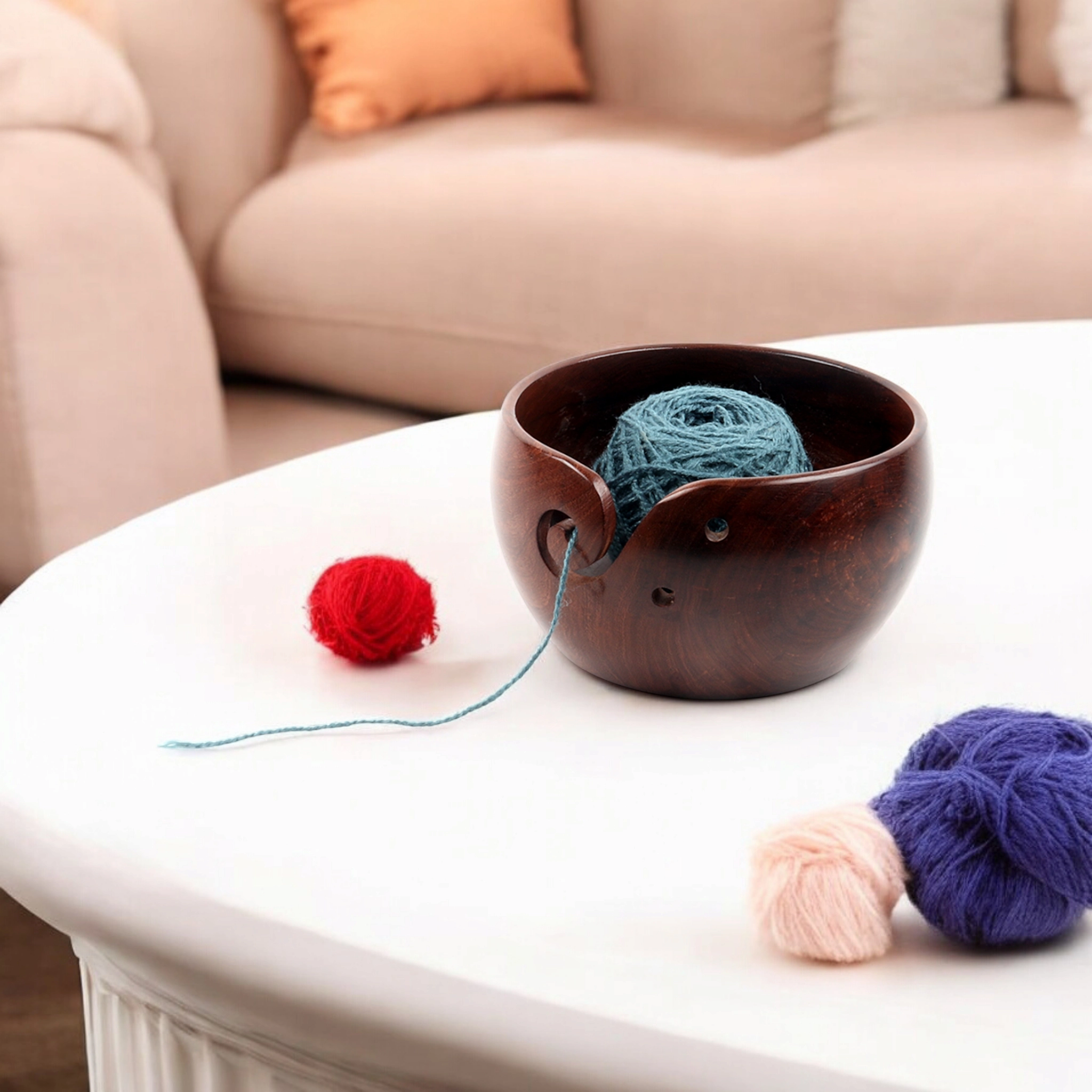 wooden yarn bowl for knitting and crochet accessories