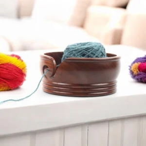 wooden yarn bowl for knitting and crochet accessories